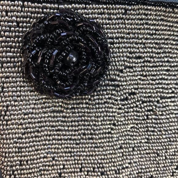 Beaded Clutch in Gunmetal Silver with Black Flower - Picture 3 of 6